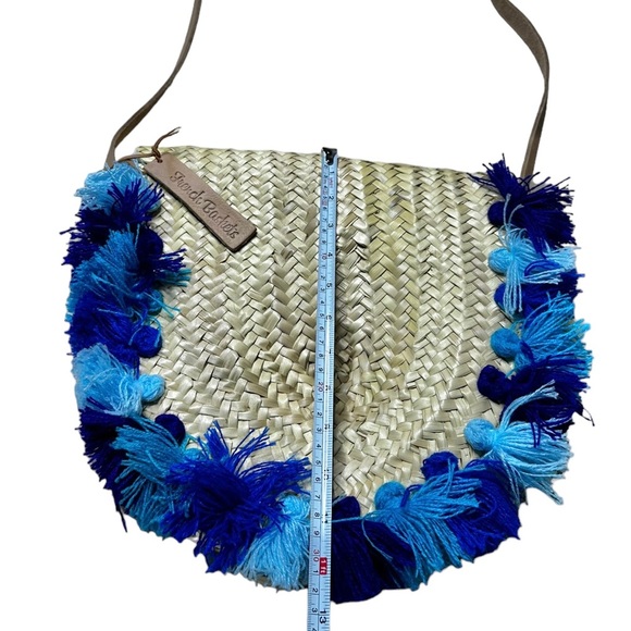 French Baskets Straw Purse Pom Pom Blue Latch Crossbody Beach Handmade New Tag - Picture 10 of 11